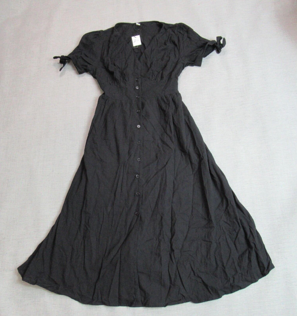 Zexxxy Dress Womens Sz Small Black Button Up Maxi Peasant Cottagecore Modest NWT